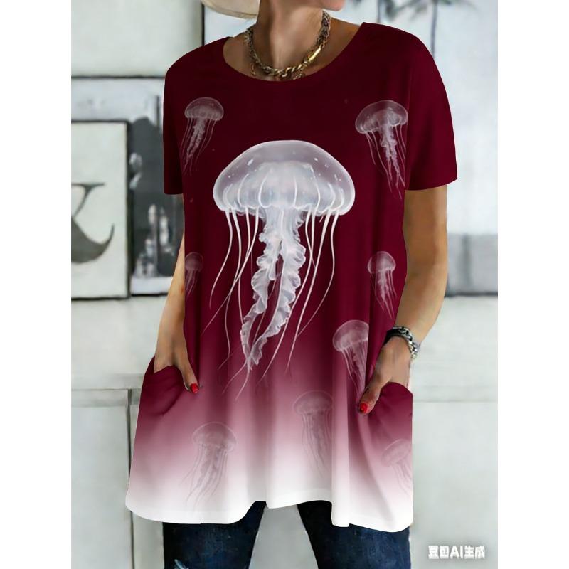 

Summer printed short-sleeved T-shirt with pockets XL