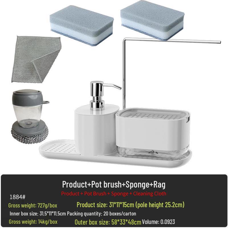 Manual Press Soap & Sponge Holder Dispenser for Kitchen & Bathroom
