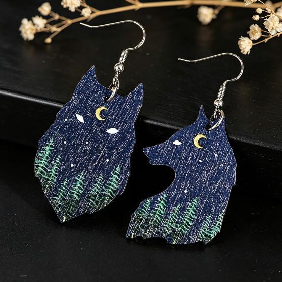 Vintage Cross Earrings: Two-Tone Carved Wolf Design