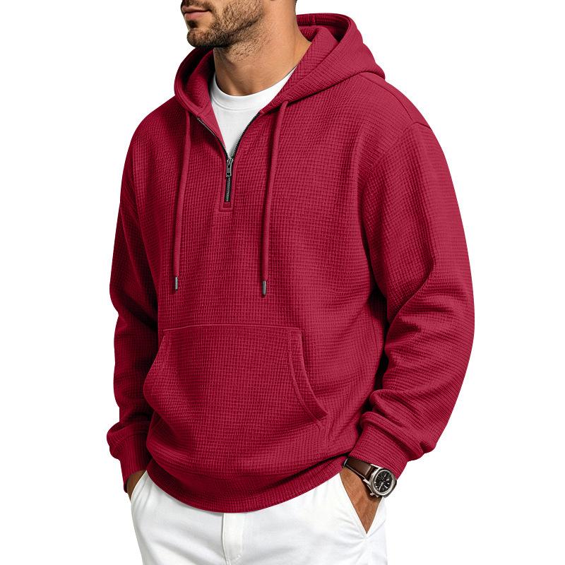 Men’s New Autumn/Winter Casual and Stylish Waffle-Weave Half-Zip Long-Sleeved Hooded Sweatshirt
