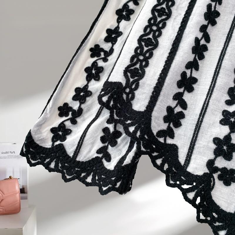 Fashion Elegant Long Sleeved Embroidered Lace Shirt New Lapel Loose and Thin Single-breasted Casual Blouse Female Simple Women's Irregular Top 3504