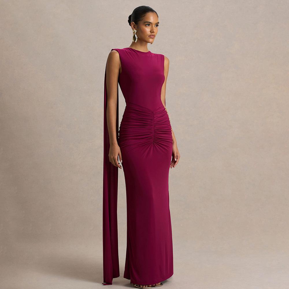Spring Elegant European and American Women's Evening Gown - Sexy Backless Long Skirt with Flowing Ribbon