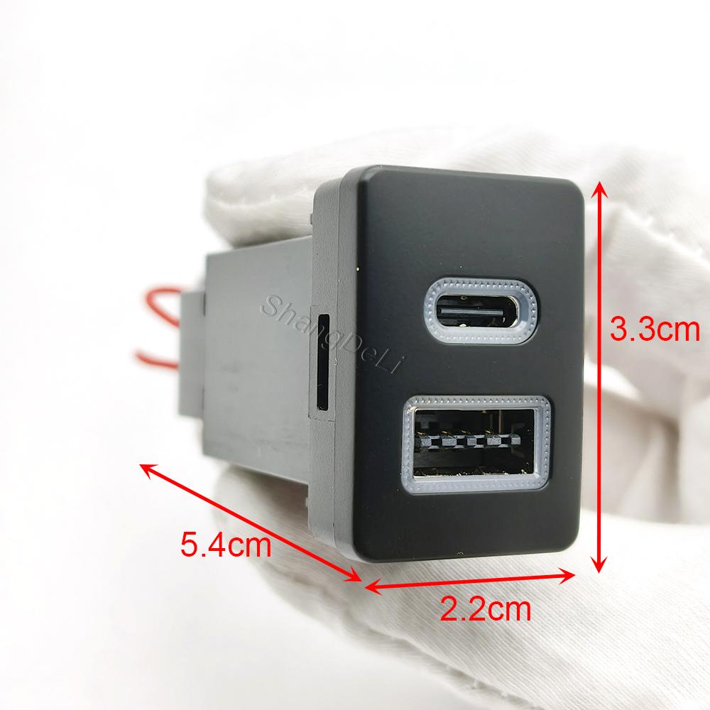 1PC Car Dual Charger Socket QC3.0 USB Type-C PD Charging Outlet Power Adapter Phone For Toyota LC120 Prado
