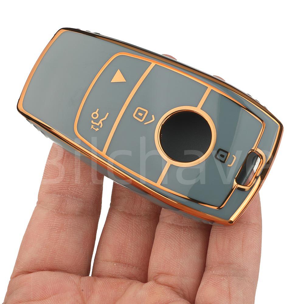 Mercedes-Benz 4-Button Key Case: Gold Edge TPU Cover for A, B, C, E, G, S Class & CLA