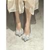 Silver Rhinestone Crystal Shoes Wedding Shoes Bridesmaid High Heels Stiletto Pointed Head Temperament Fairy Bow Single Shoes