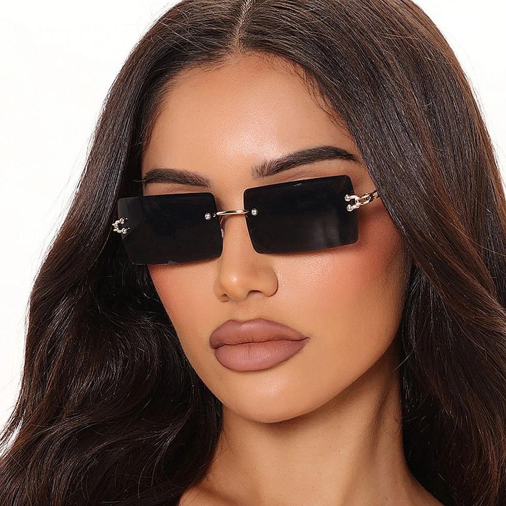 New Rimless Rectangle Vintage Metal Sunglasses Fashion Frameless Tinted Eyeglasses for Women Men UV400
