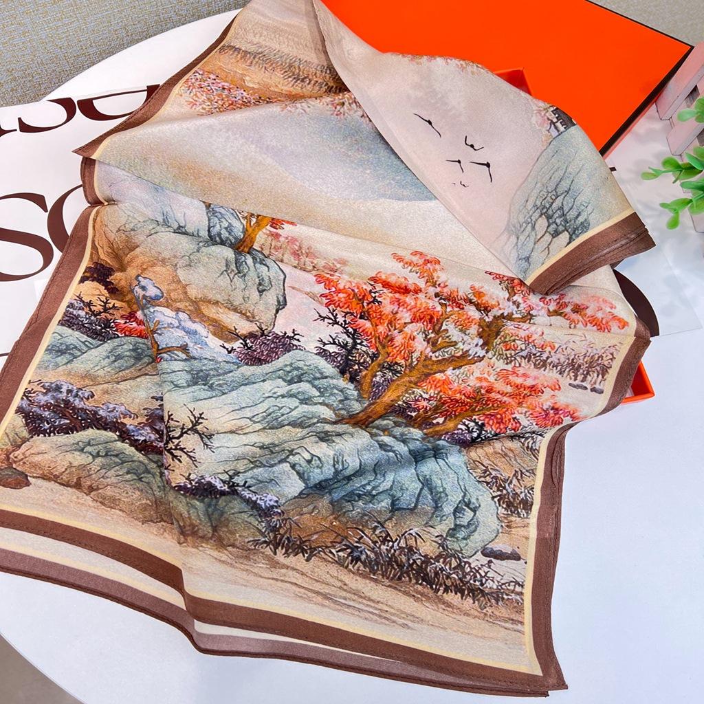Thousand Miles Of Jiangshan Picture 100% Mulberry Silk Scarf Large Square Scarf Chinese Style Silk Scarf Shawl Spring And Autumn Send Mom