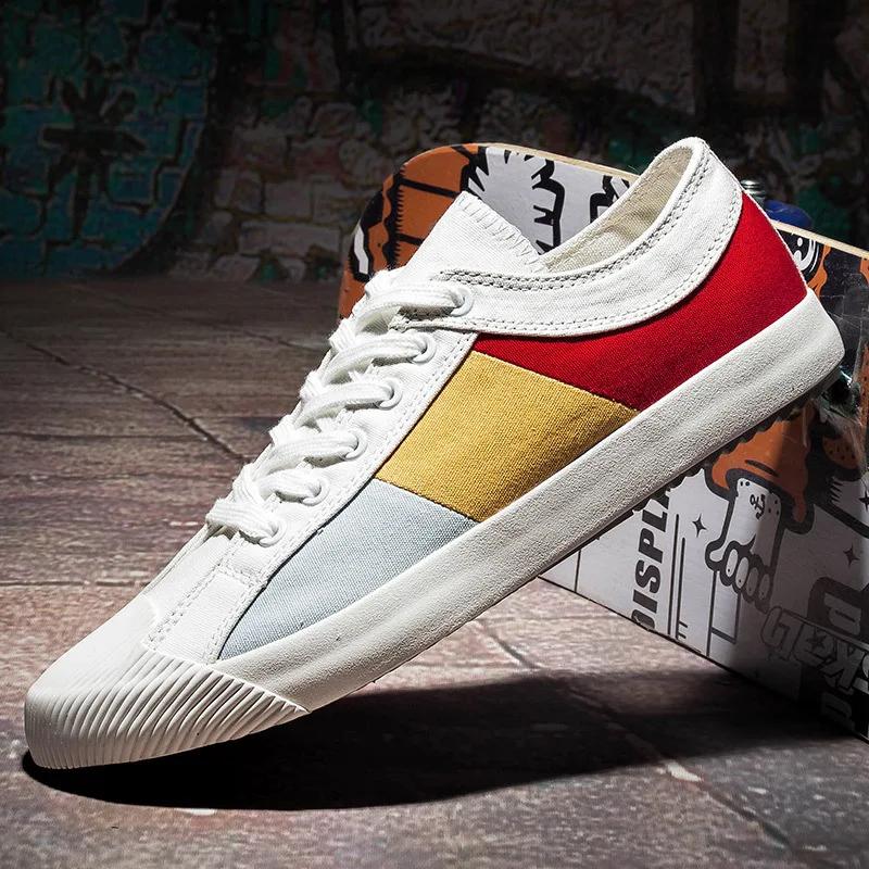 Men Colorblock Canvas Shoes Breathable Casual Shoes Loafers Soft Comfortable Outdoor Flat Shoes Male Lace-Up Plimsolls