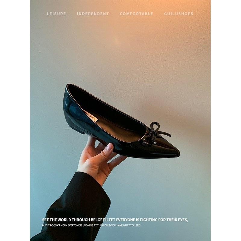 

French pointed inner height increase women s shoes bow flat single shoes women s 2025 new versatile light mouth commuting shoes 35 чёрный