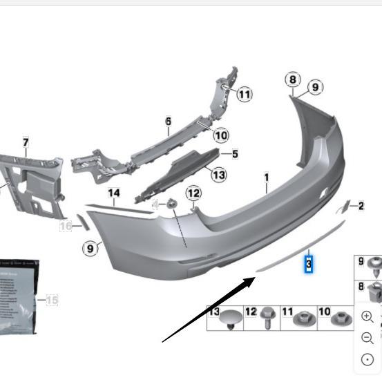 Rear Bumper Trim Strip for BMW F35 320Li, Black
