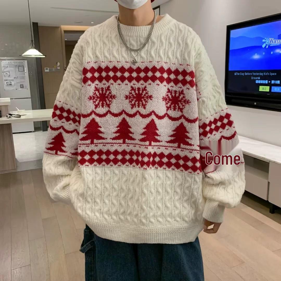 

Men s Oversized Retro Red Knitwear: Thick Winter Lazy Style Outerwear for Couples M абрикосовий