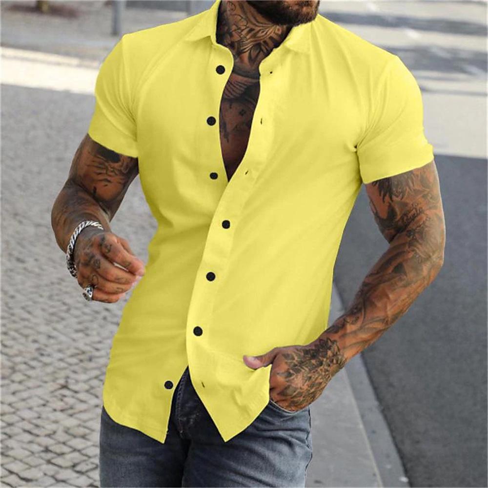 Men's Summer Short Sleeved Solid Color Lapel Shirt, Comfortable, Soft, Fashionable and Casual, 9-color Short Sleeved Button