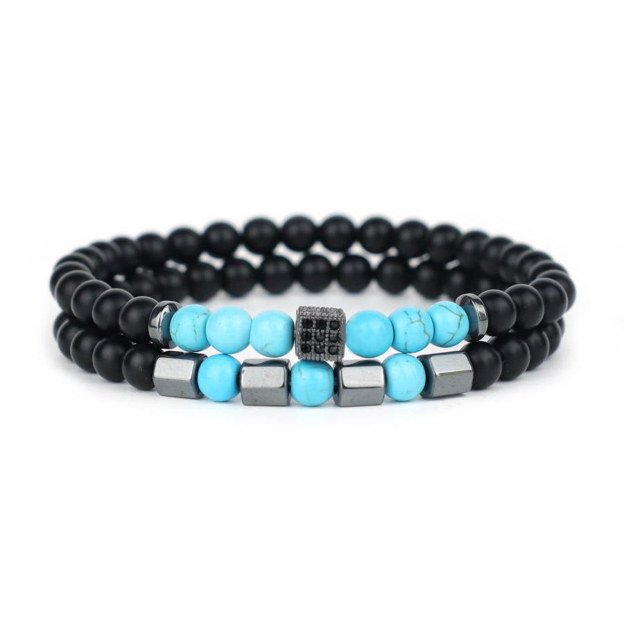 Noter 2Pcs Men Bracelet Set Luxury High Quality Zirconia Strand Braslet 5 Colors Options Volcanic Onyx Hematite Healing Braclet