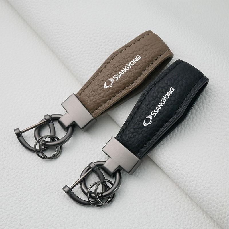 Leather metal buckle car key chain for Ssangyong Actyon Rexton Korando Rodius Kyron Tivoli Musso XLV Stavic Turismo Accessories