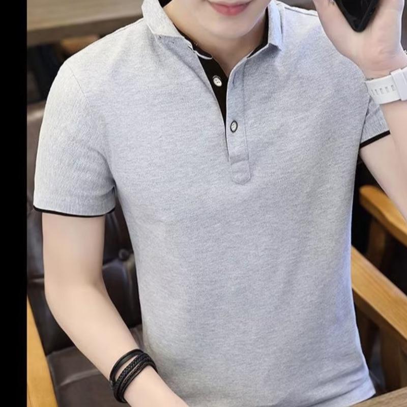 Men's Trendy Summer Short-Sleeve Polo with Korean-Style Color-Block Lapel