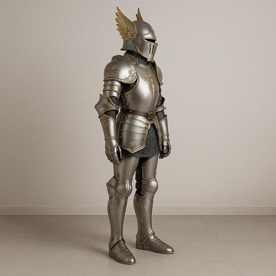 Fantasy Knight Armor Suit with Golden Trim Medieval Cosplay Costume Halloween Outfit  Gear  Collectible Display Armor Set