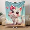 1pc Cute Cartoon Cat with Pink Bow Heart-Shaped Cartoon Blanket, Seasonal Home Decorative Blanket, for All Season Use, Bed, Couch, Office, O