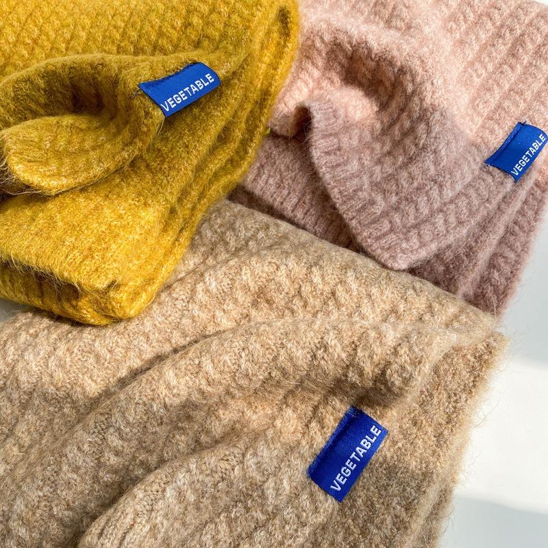Wool knitted wool small scarf women's winter beige versatile couple solid color short scarf men's thin narrow