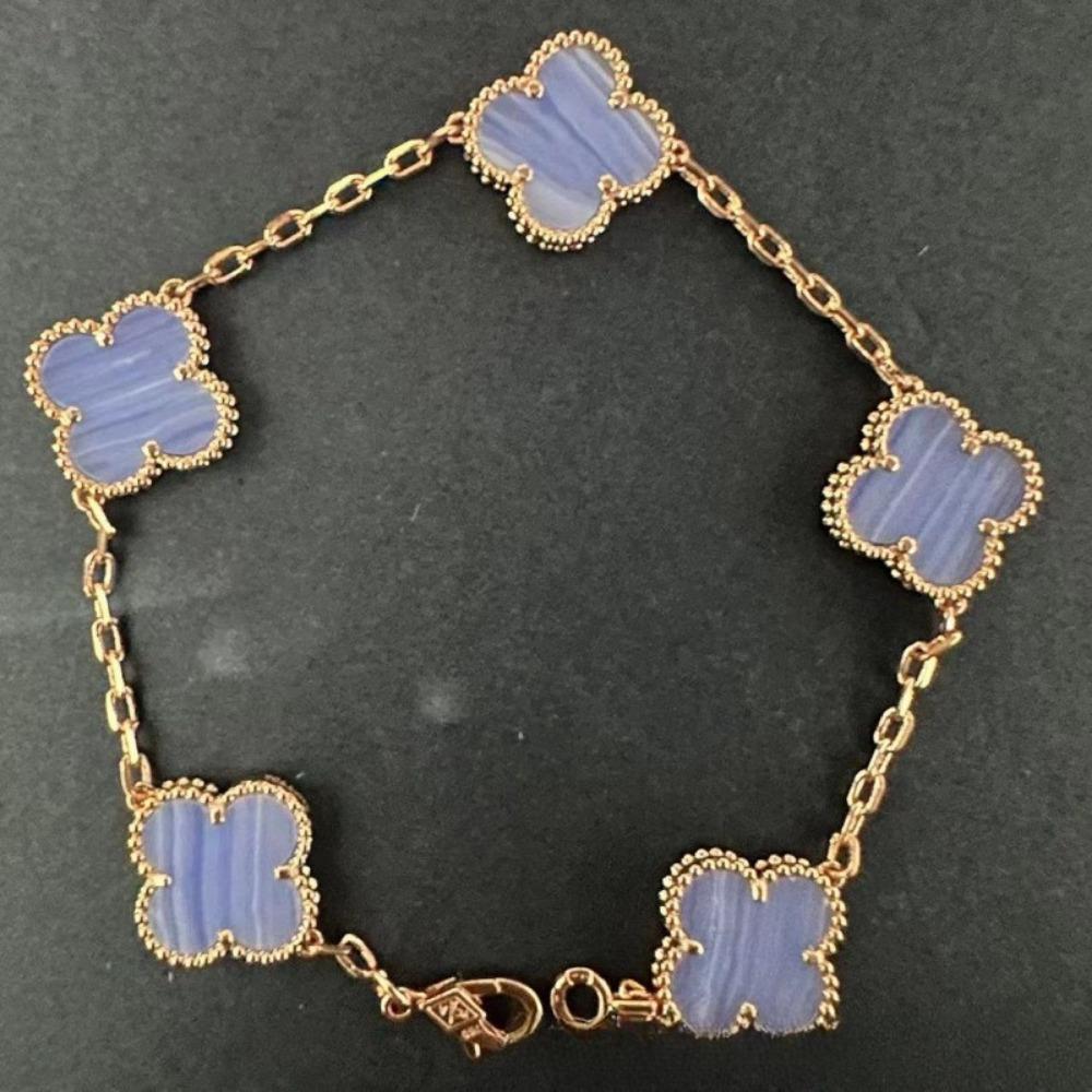 Hochwertiges Kleeblattarmband für Damen Fünf-Blüten-Armband mit natürlichem weißen Perlmutt und rotem Karneol