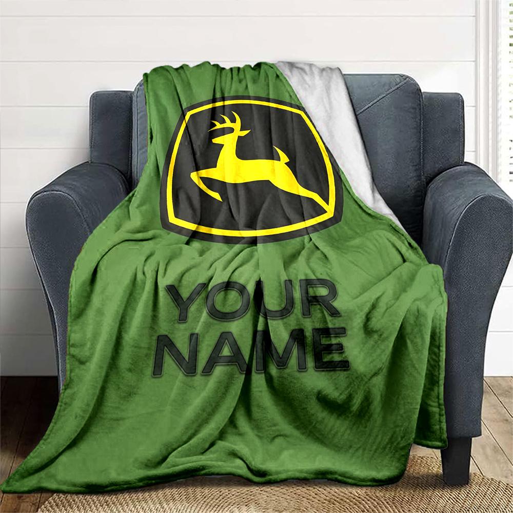 1pc John Deere Banner Blanket with Custom Name, Gift, for Men and Women, Soft Blanket, Good for Sofa Bed Couch Travel, Lightweight Flannel Blanket
