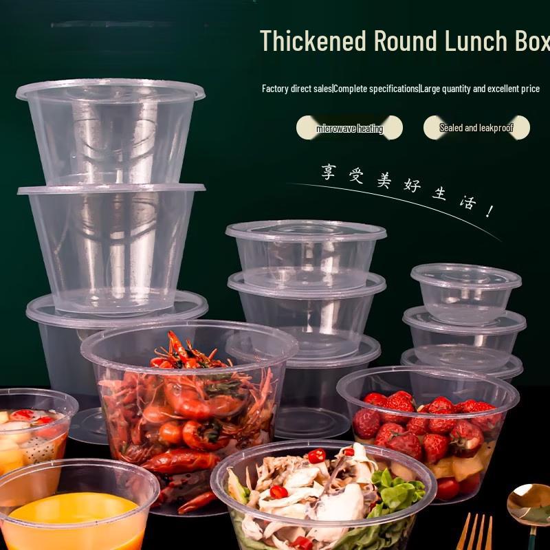 Disposable Round Plastic Takeaway Meal Boxes with Lids