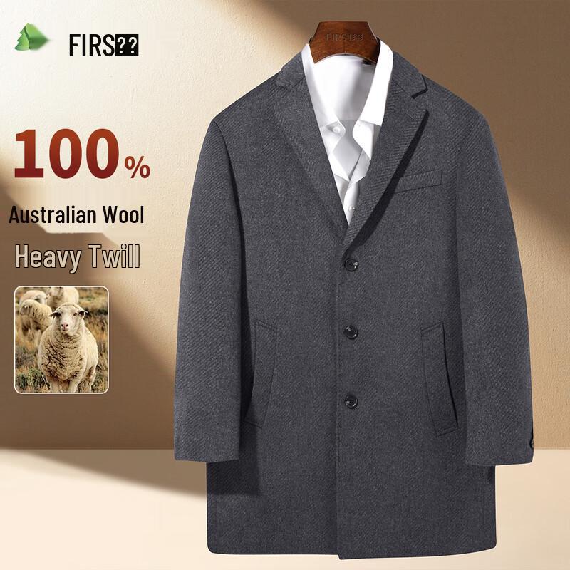 

FIRS Мужское пальто из 100% шерсти средней длины в стиле business casual твилового переплетения 2XL