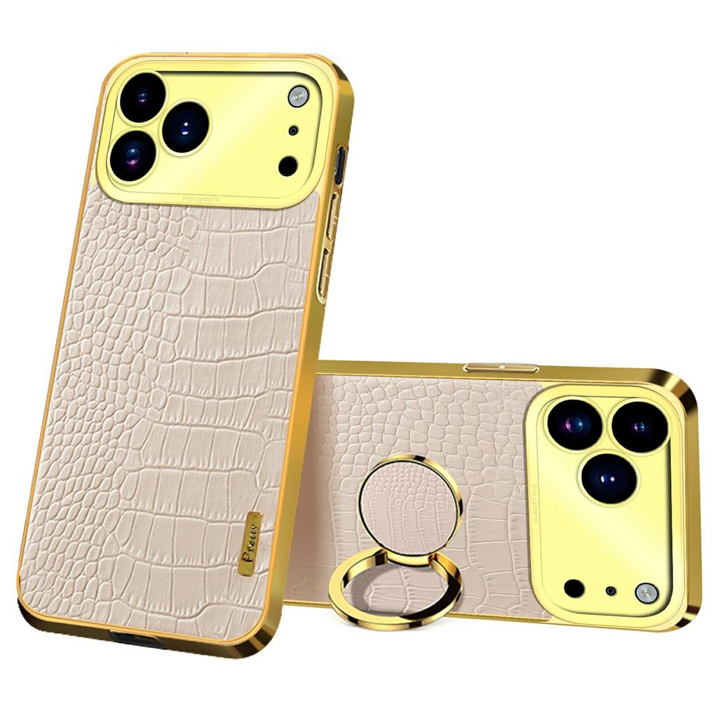 For iPhone 17 Pro Case TPU + PU Kickstand Phone Cover Crocodile Texture Electroplating