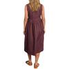 Women's Color Cotton Linen Dress With Sleevesless And Pockets