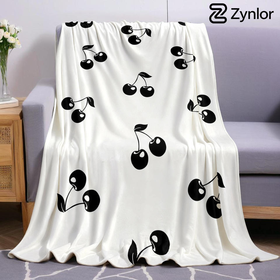 Mono Cherry Lightweight Microfiber Soft Christmas Fleece Blanket Warm Cozy Throw for Bed Sofa Office Travel All Season