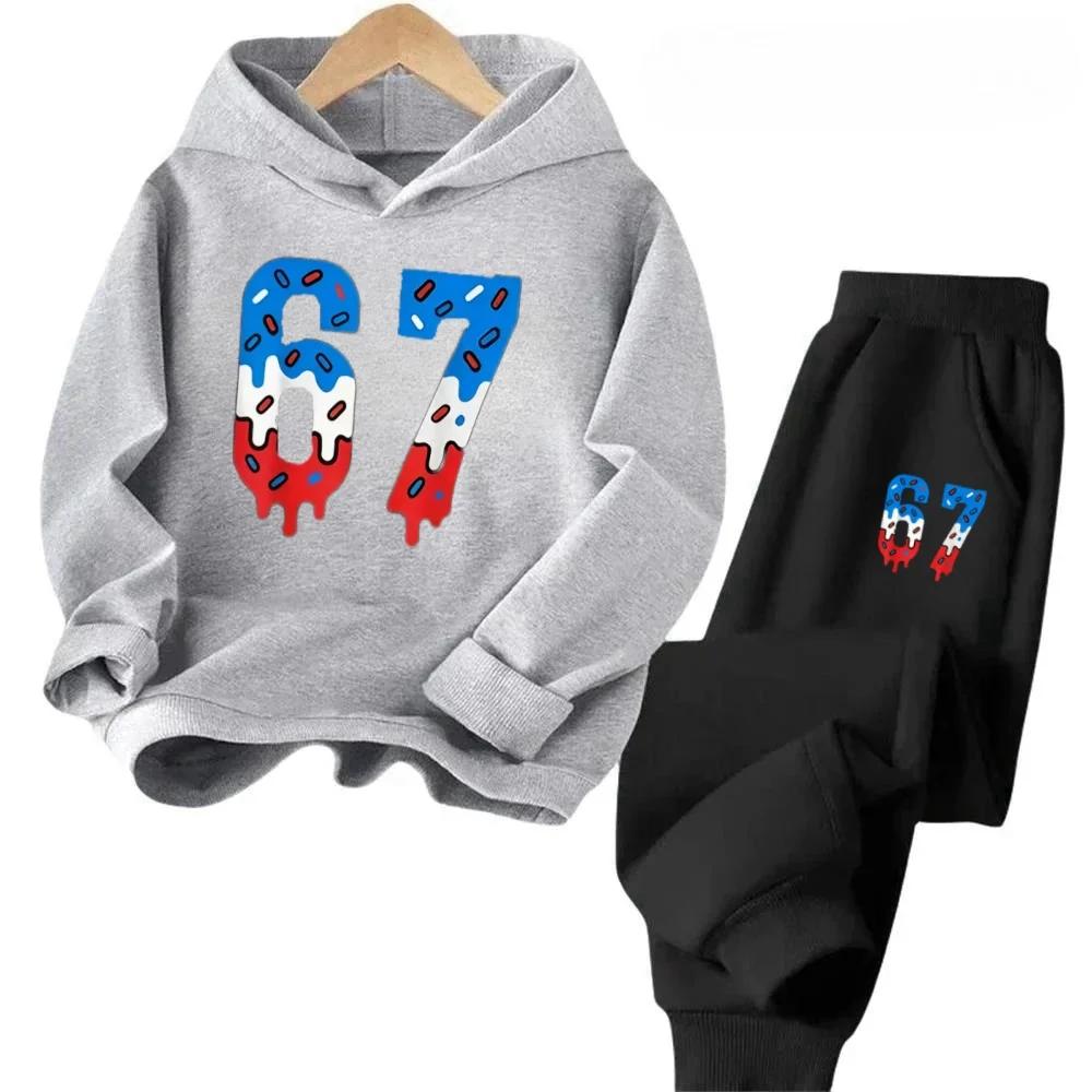 67 Chic Children's Hoodies Set Korean Streetwear Block Tracksuit Fashion Comfortable Kids Sweatshirt 2 Pcs Sets Pant Suit