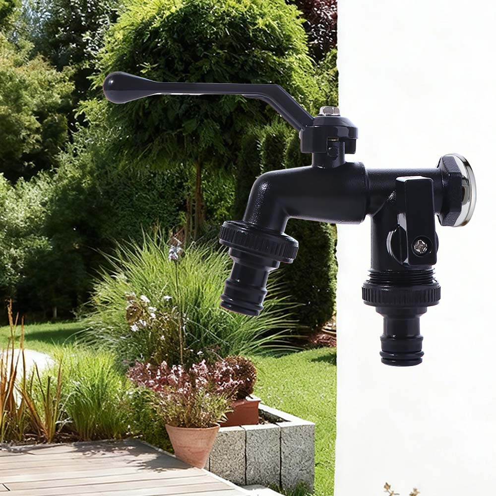 Black Paint Double Outlet Faucet Zinc Zinc Zinc Alloy Garden Water Valve Rust-Proof Bibcock Outdoor Garden