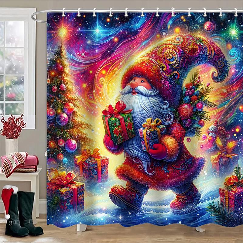 Christmas Tree Santa Claus Print Bathing Curtain Bathroom Shower Curtain With 12 Hooks Bathroom Home Decor And Accessories