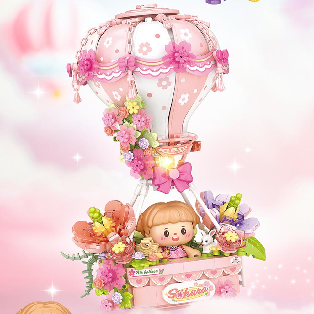 Hot Air Balloon Building Block Toy Colorful Hot Air Balloon Building Bricks With Light Music Gifts For Girls Boys