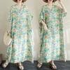 Women's Summer Floral V-Neck Maxi Dress Boho Linen Blend Beach Cover Up Loose Fit Vacation Dress with Side Slits