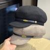 Retro Letter Small Label Belt Woolen Octagonal Hat for Women in Spring and Autumn Versatile Face showing Beret