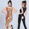 Sexy Shiny Glossy Backless Bodysuit Women'S Crotchless Sleeveless Jumpsuit Satin Smooth Tights One Piece Leotard Catsuit Ootd