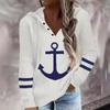 V Neck Long Sleeve Hooded Sweatshirt Casual Women Cartoon Print Button Pullover
