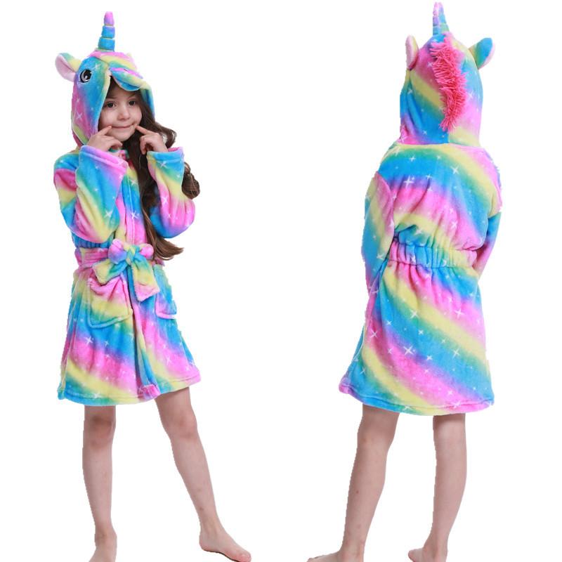 Children Bathrobe for Girls Kigurum Unicorn Pyjamas Kids Colar Fleece Boys Bathrobes Nightgown Baby Sleepwear Hooded Bath Robe