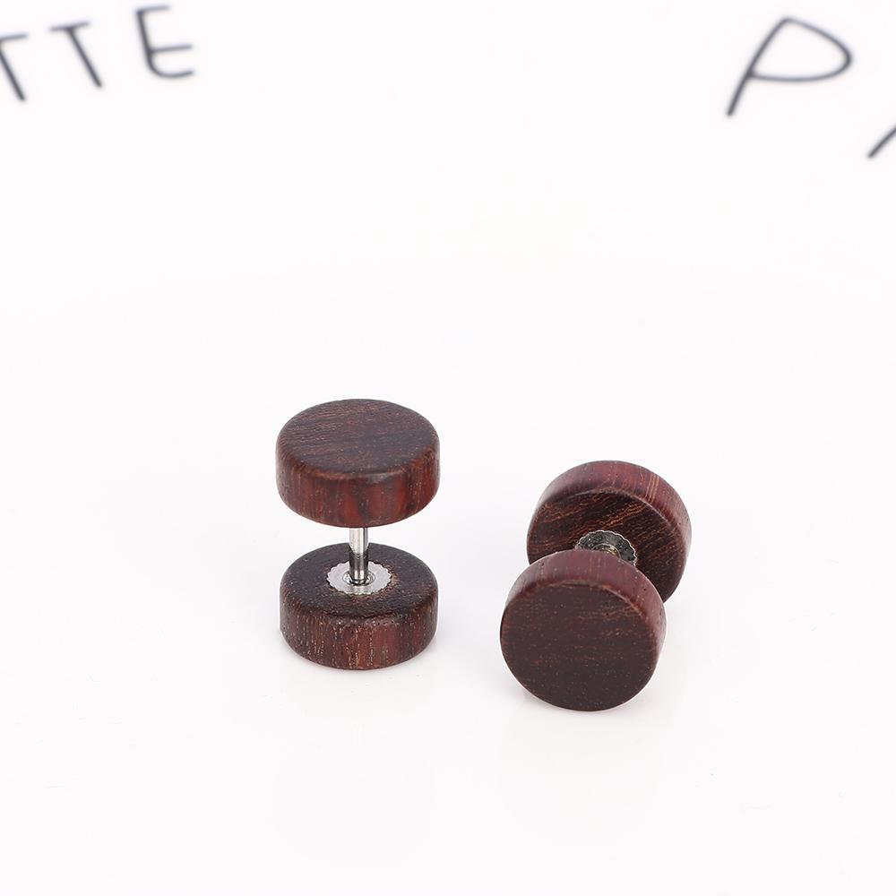 Wooden Stainless Steel Double Sided for Men Women Body Jewelry Barbell Ear Stud Anti-Allergic