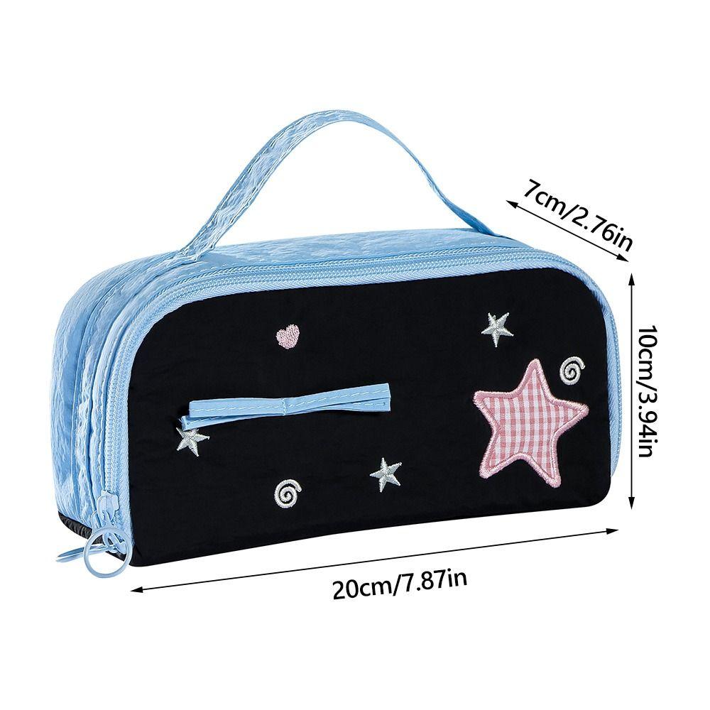 Kawaii With Handle Pencil Case Multi-layer Star Design Stationery Bag Large Capacity Pencil Pouch School Supplies