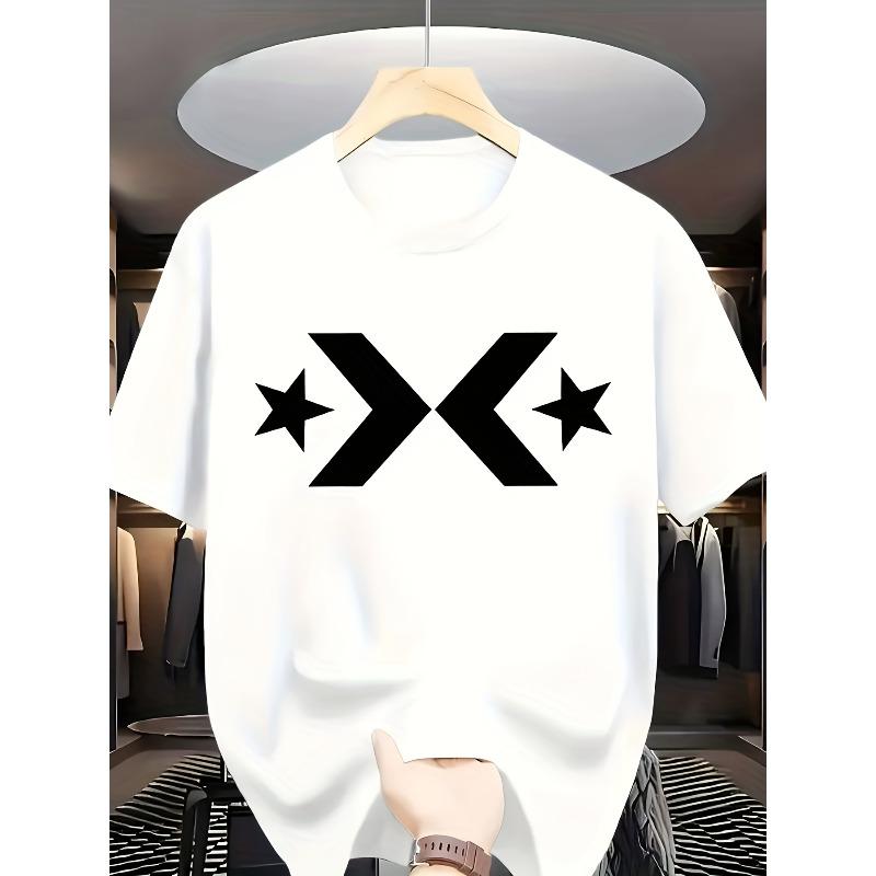 European sizes Men's Gym Shirt - Lightweight Breathable Workout Top with Black & White Star Graphic, Athletic Office Casual T-Shirt