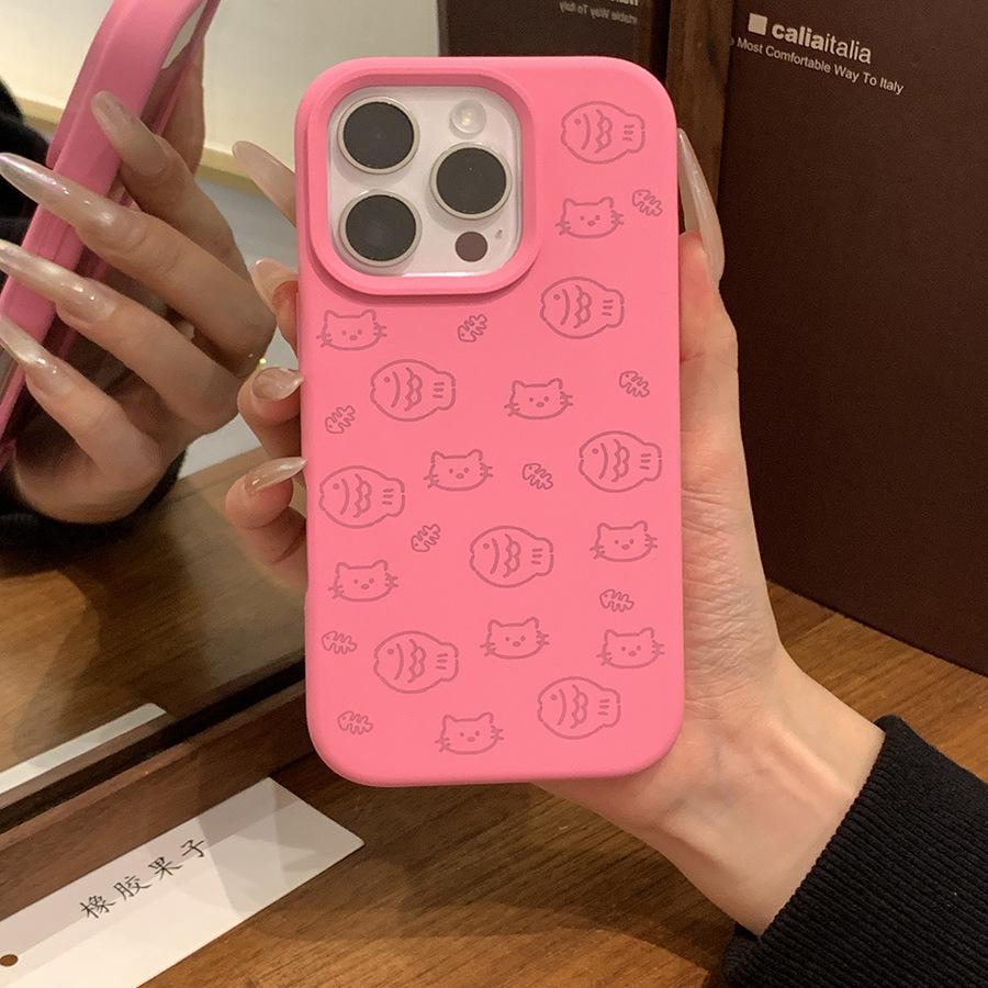 Rubber Fruit Ins Simple Lines Small Fish Kitten Liquid Silicone for IPhone17promax Mobile Phone Case