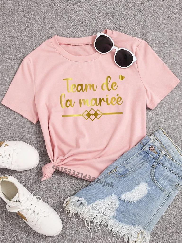 Casual Ladies Basic Ocollar White Short Sleeved Shirt Girl Future Mariee Love Bachelorette Wedding Party Women Shirt Aesthetic