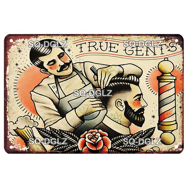 Vintage Barber Sign Metal Wall Decor Retro Tin Plaque for Man Cave Garage