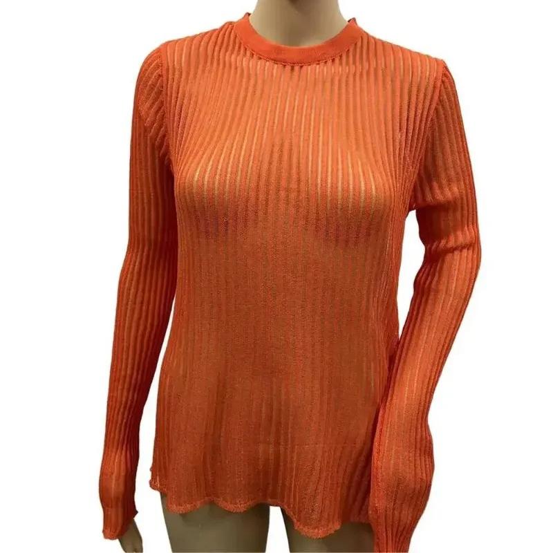 Frühling Sommer Gestrickte Pullover Frauen Dünne Atmungsaktive Langarm Koreanische T Shirt Weibliche Perspektive Strickwaren Tops Elegante 30405
