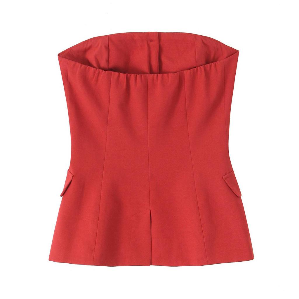 2025 Spring Women's European-American Fashion Double-Breasted Bandeau Top and Long Pants Set