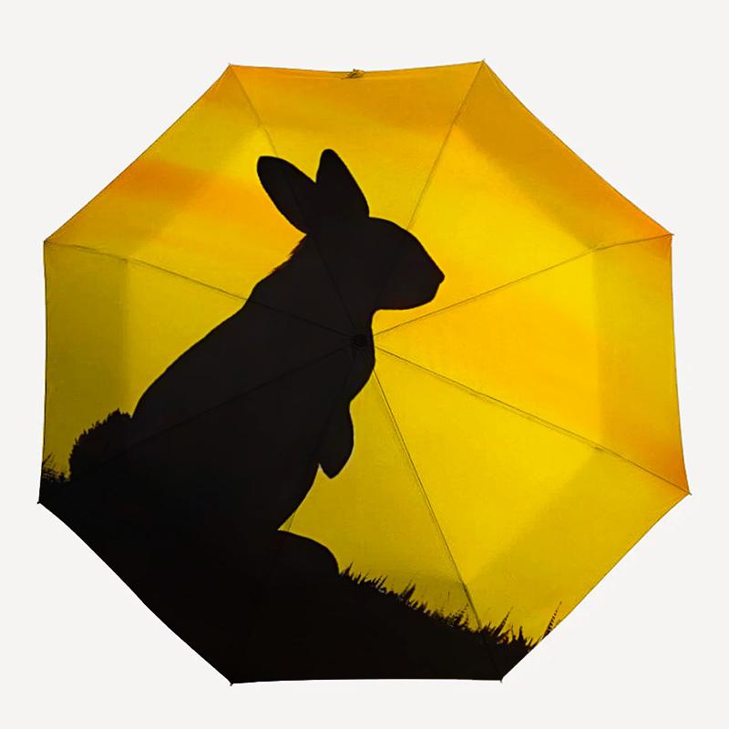 

1pc Rabbit Sunset Automatic Folding Umbrella, 8-Rib Durable Iron Frame, Compact Travel Umbrella for Women & Men 100