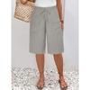 Women Elastic Drawstring Waist Bermuda Shorts Dual Flap Pocket Loose Fit Knee Length Pants