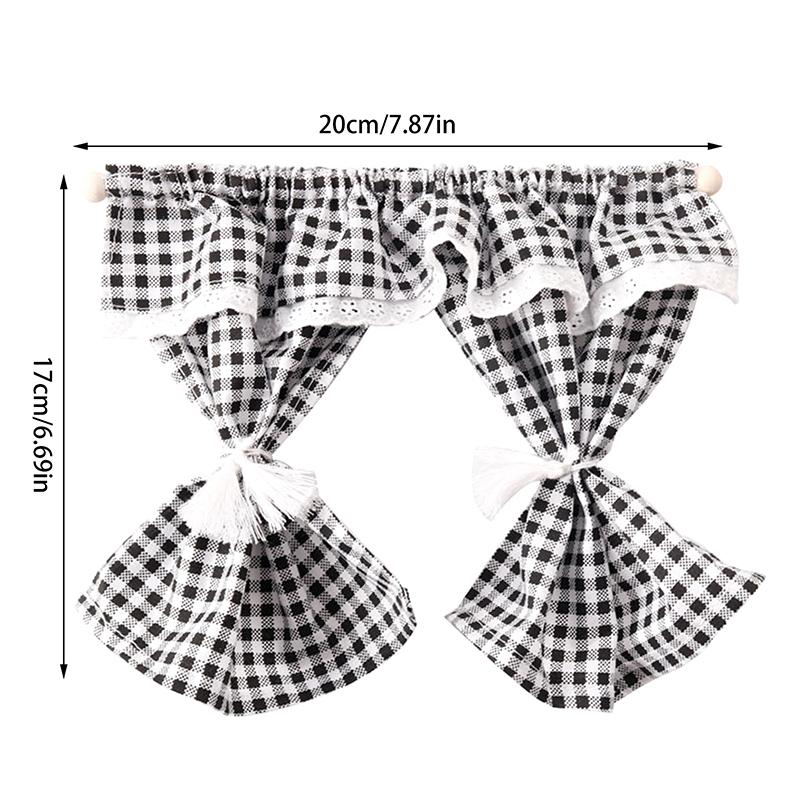 1/12 Dollhouse Mini Plaid Curtains Door Curtain Doll Home Furniture Decoration Dolls House Living Scene Decor Accessories