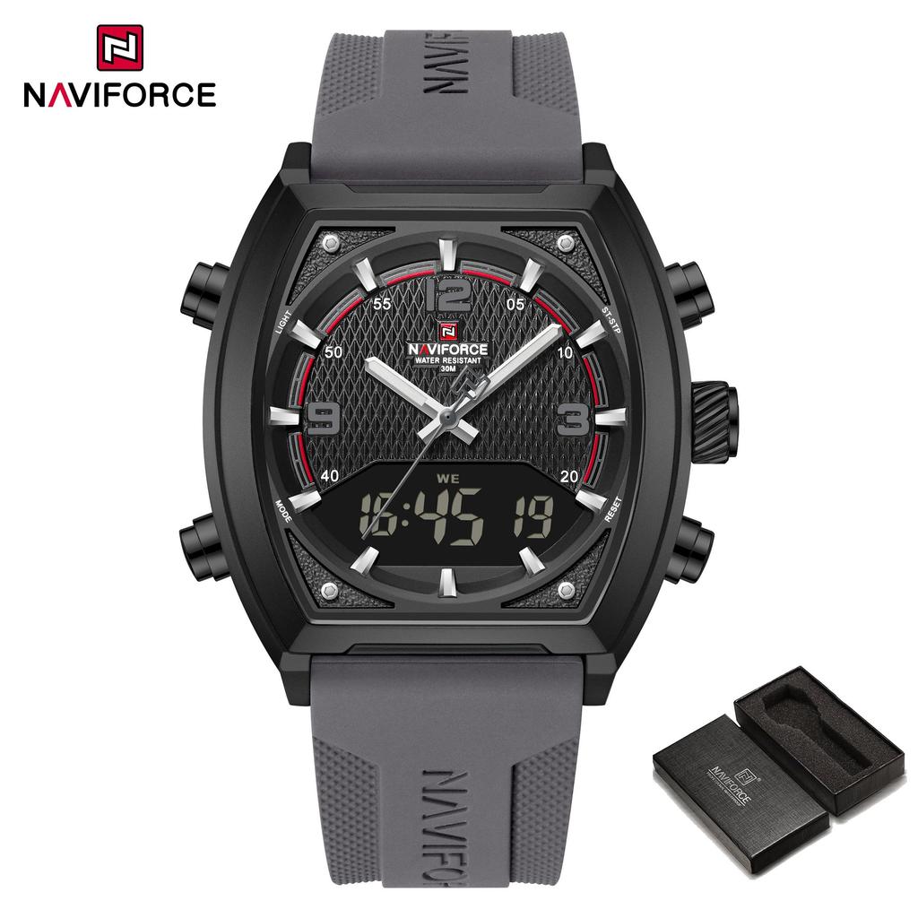 Naviforce Men's Quartz Digital Watch LCD Chronograph Date Luminous Hands 30m Waterproof Silica Strap Sports Outdoor Men's Wristwatch NF9242